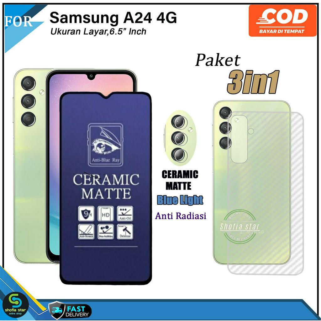 Paket 3in1 Tempered Glass Ceramic Privacy Samsung A24 4G A34 5G A54 5G M14 5G  Anti Gores Anti Spy Full Layar