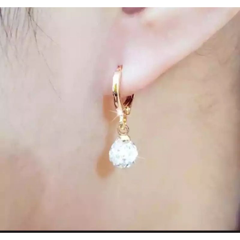 anting cantik bentuk bola full permata sangat mewah gold titanium asli