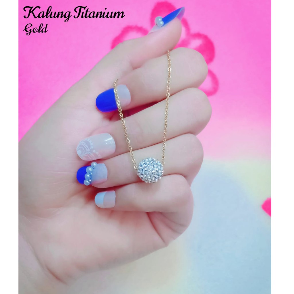 KALUNG LIONTIN BOLA LAPIS EMAS PUTIH 24K BERKILAU SEPERTI ASLI