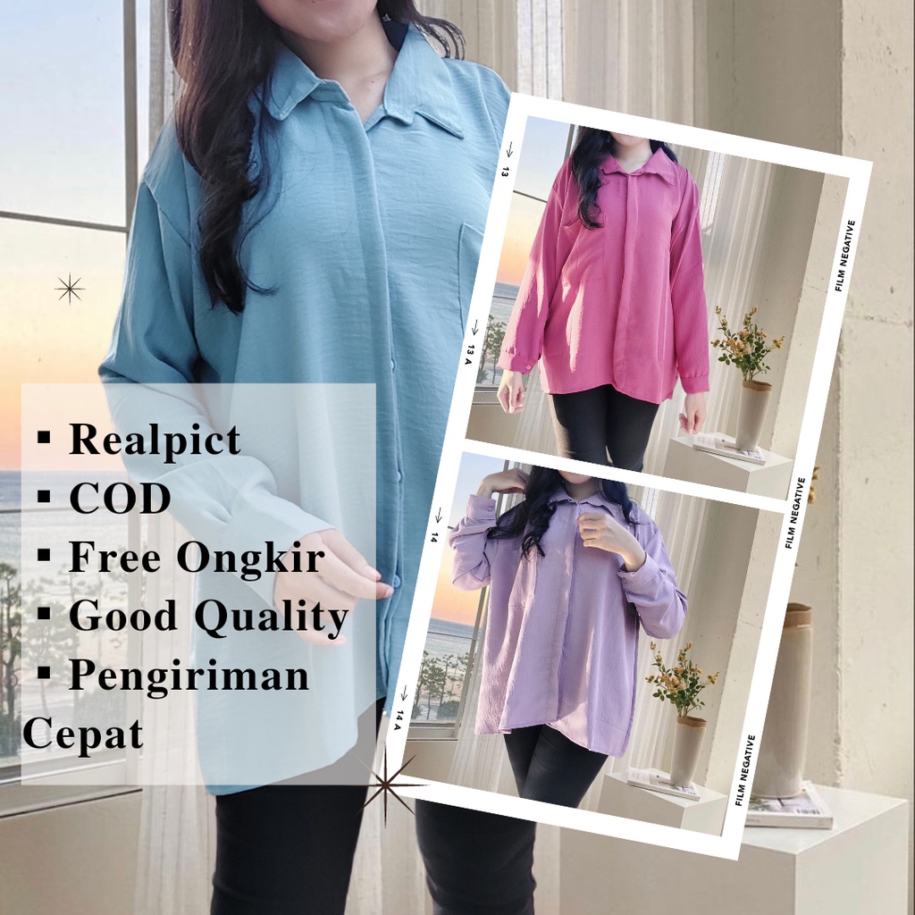 (COD) Kemeja Wanita Polos Lengan Panjang Oversize Cewek Jumbo Casual Murah Terbaru Kekinian Kemeja K