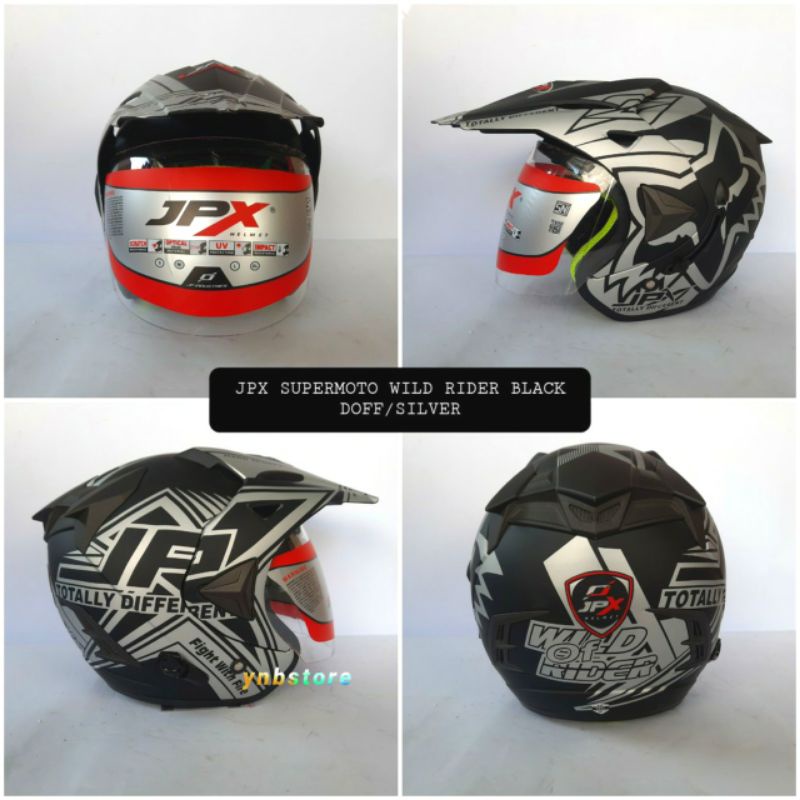 Helm JPX Supermoto Motif Wild Rider Black Doff | JPX Semicross Semi Cross Wild Rider Hitam Doff