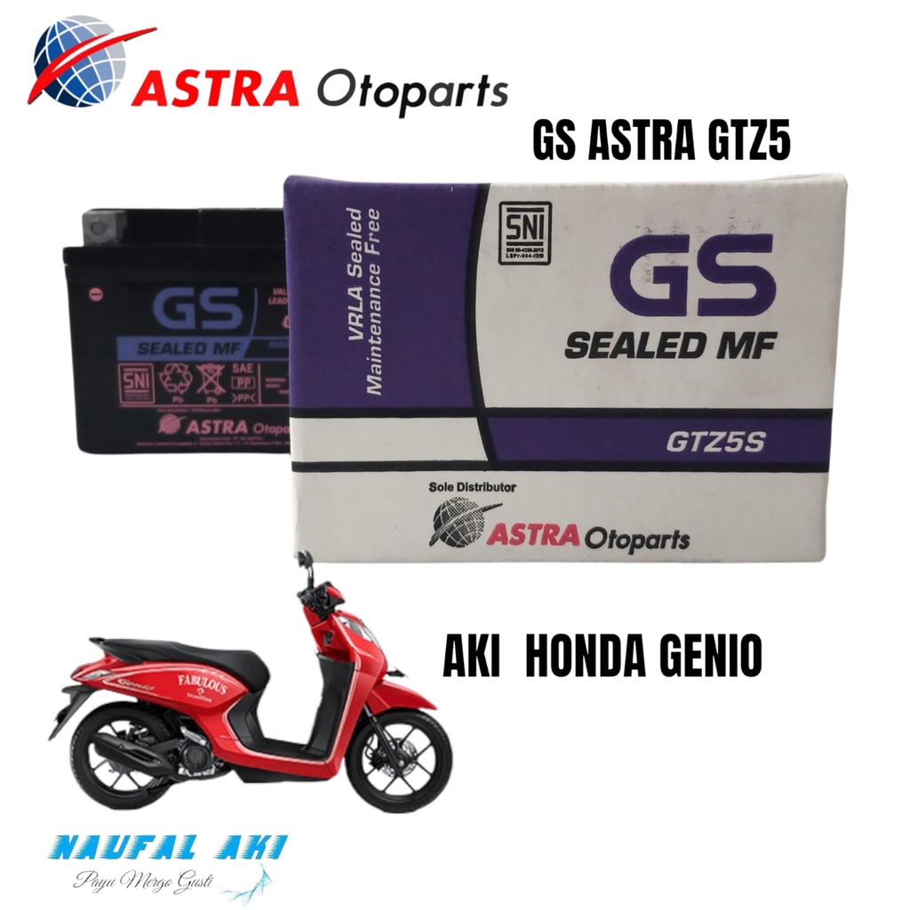 Aki Motor Honda Genio GS ASTRA GTZ5 Aki kering langsung pasang