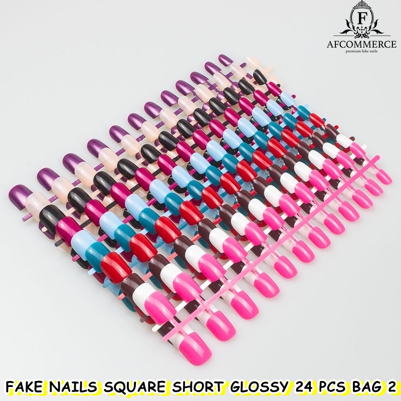 KUKU PALSU FAKE NAILS SQUARE SHORT GLOSSY STYLE 24PCS BAG 2