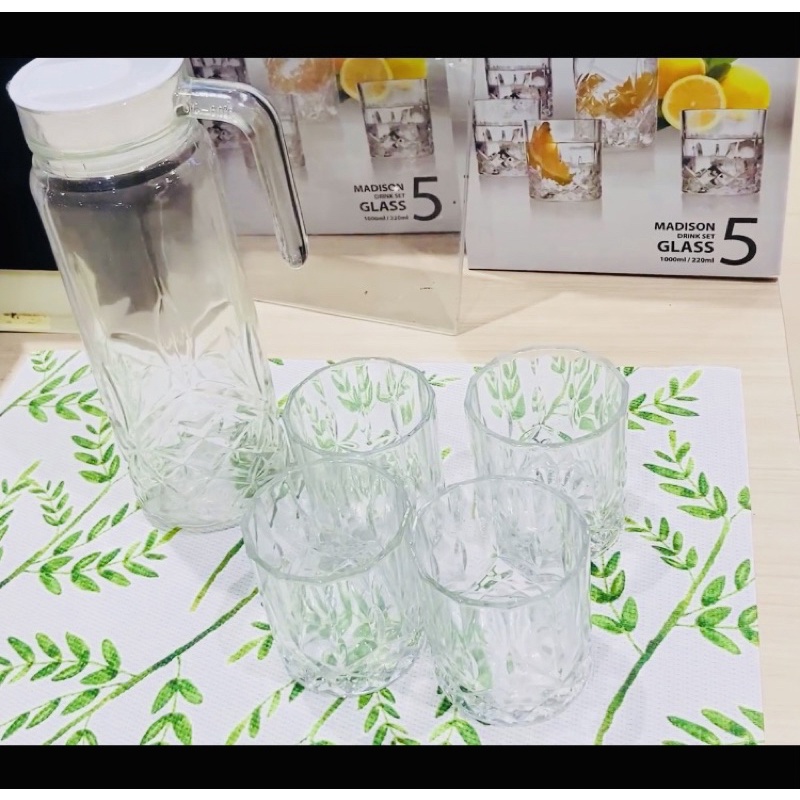 1 Set pitcher / teko dan Cangkir isi 4 gelas & 1 pitcher kaca Transparan/ 1set teko & gelas /1 set p
