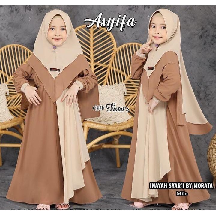 INAYAH SYARI KIDS MANGGO CRAPE 8 -11 Tahun Syari Set Hijab Anak Perempuan Gamis Anak Murah 2021