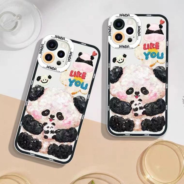 Soft Case TPU Transparan Motif Panda Untuk Iphone 13 Pro Max / 12 / 11 / XS / XR / X / 8 / 7 / 6 Plus Mini SE 2020