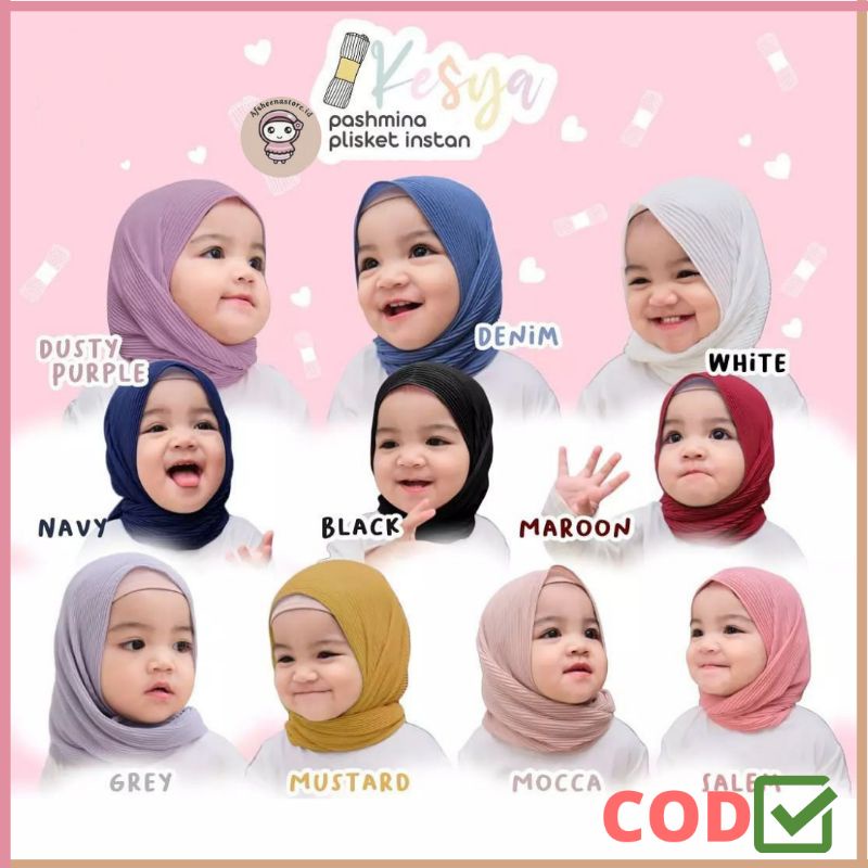 Afsheenastore Pasmina Kesya Plisket / Jilbab Anak Perempuan 1-12 Th