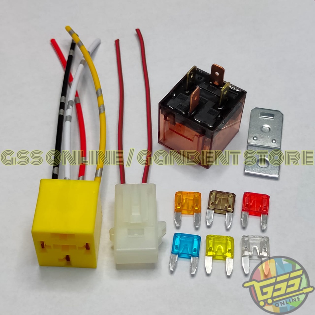 Paket lengkap Relay 4 kaki 12v 80a kaki 4 socket relay kaki 4 dan rumah sekring mini DX BONUS FUSE