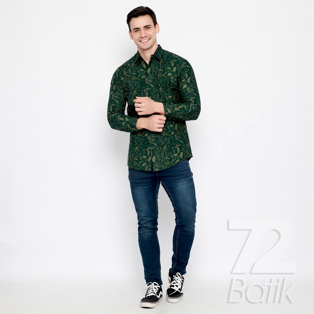 KEMEJA BATIK PRIA Slimfit Slim Fit Lengan Panjang Premium Warna Hijau Tua Ijo Kuning 728017 Cap 72 - Baju Kemeja Atasan Pakaian Setelan Batik Pria Cowok Laki Laki Remaja Keluarga Kantor Lengan Panjang Modern Slimfit Slim Fit Premium Kekinian