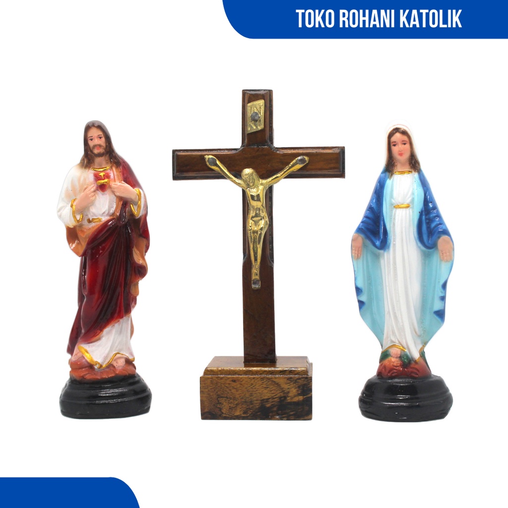 PAKET DOA KATOLIK (15 CM) / PATUNG BUNDA MARIA / SALIB DUDUK / ROSARIO KATOLIK / PATUNG YESUS