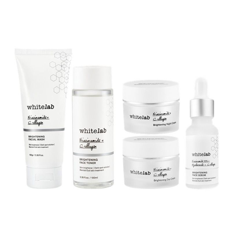 WHITELAB BRIGHTENING PAKET WAJAH &amp; SERUM (Facial Wash + Toner + Day Cream + Nite Cream + Face Serum)