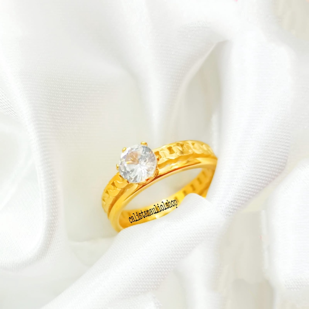 Cincin TITANIUM Permata Satu Gold Elegan Menawan Anti Karat Tidak Luntur