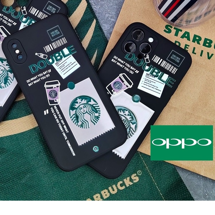 Case Oppo A3s A5s A12 A11K A52 A92 A53 A33 A54 A74 A95 F11 Pro Reno 4 5 A16 A15 A15s Starbucks Square Edge Soft Case-2