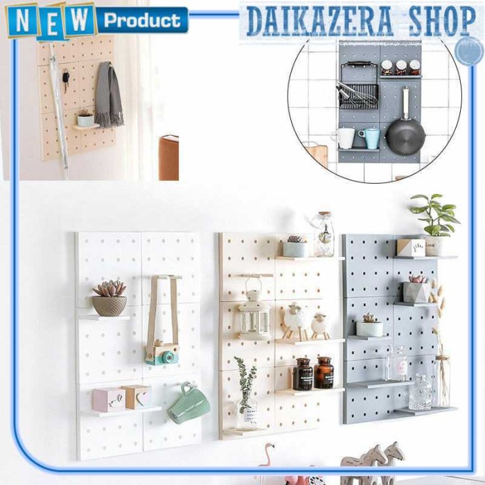 Rak Dinding Gantungan Organizer Wall Mounted Hanging Board Hook Hole - Putih