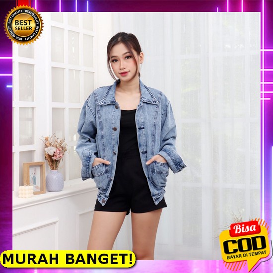Jaket Jins Korean Style Cardigan Wanita Jacket Jeans Over Size Jaket Jin Cewek Crop Oversize Mutiara