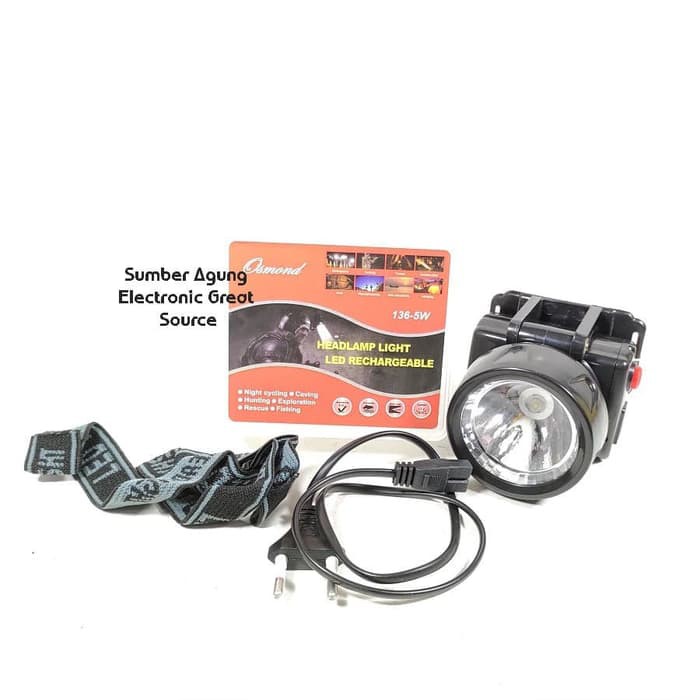 Senter Kepala Osmond 136 Cas Rechargeable LED 5W Cahaa Putih Super Ter