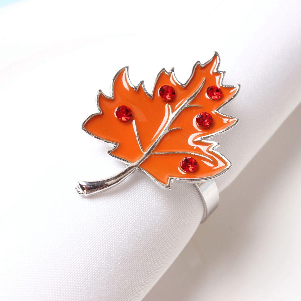 【 ELEGANT 】 Serbet Cincin Pesta Dapur Pernikahan Daun Maple Liburan Berlian Imitasi Serviette Gesper