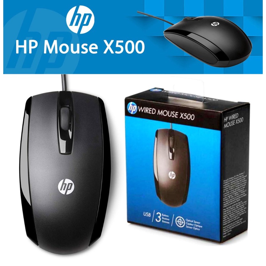 HP X500 mouse gaming laptop pc kabel optical wired origina usb optical Warna Hitam