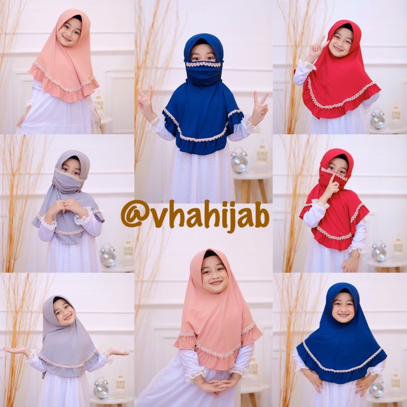 Hijab Anak QIRAN RENDA SET MASKER Jersey