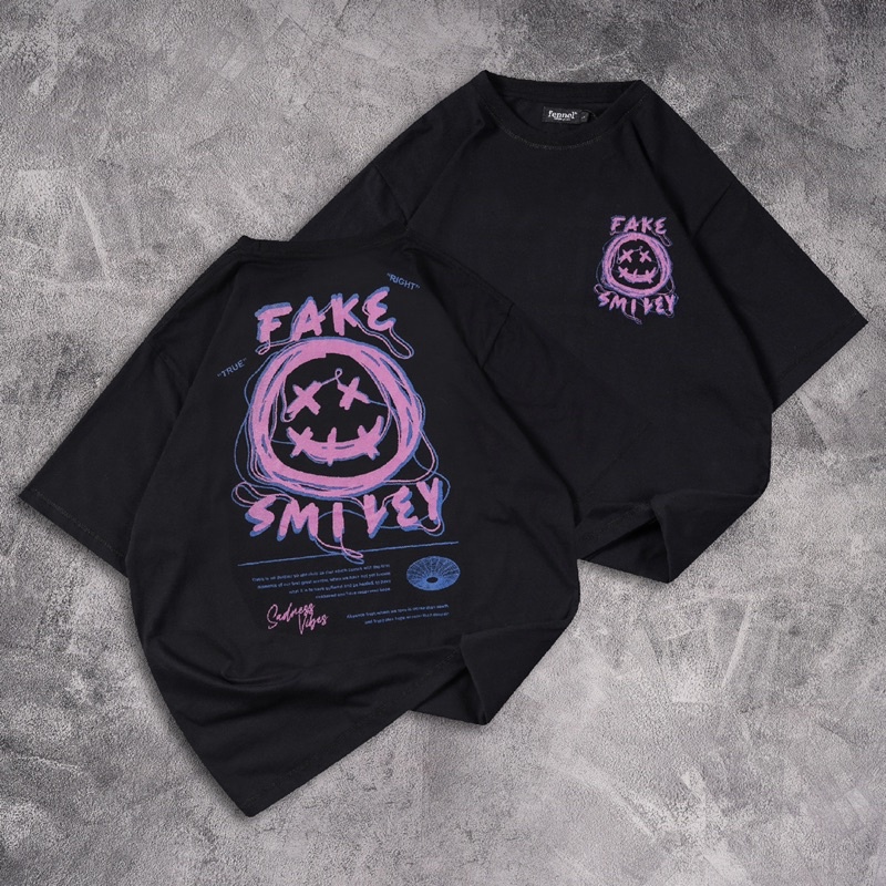 [N00751] T-shirt Oversized Distro Motif // FAKE SMILEY