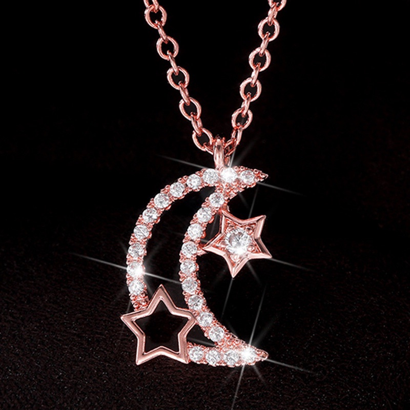 Fancy Female Necklace Rose Gold Color Moon And Star Pendant High Quality Stylish Versatile Women Necklace Exquisite Gifts