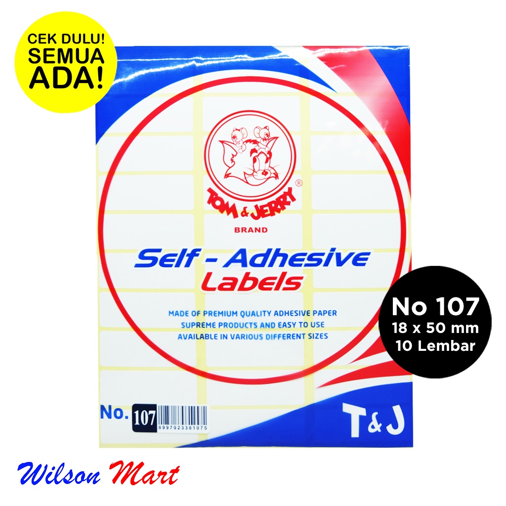 

TOM AND JERRY NO 107 18 X 50 MM SELF ADHESIVE LABELS ISI 10 LEMBAR