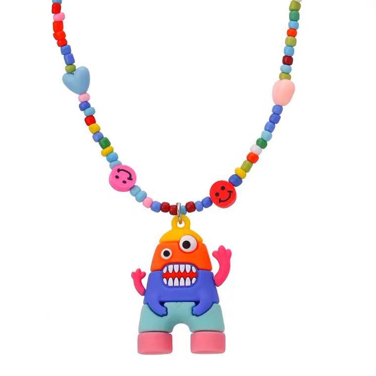 Kalung Rantai Dengan Liontin Kartun Monster Warna Pelangi Untuk Wanita