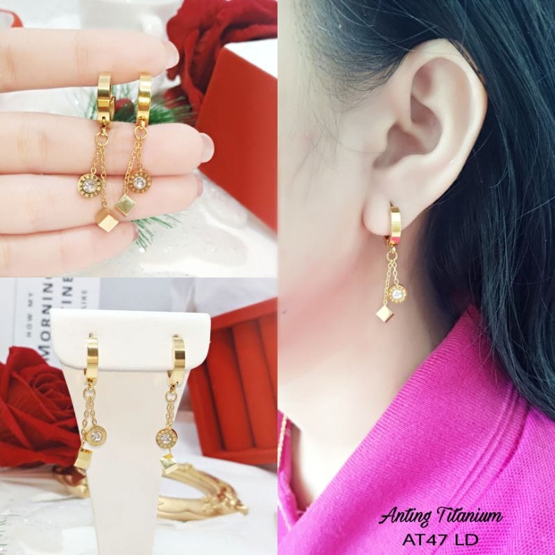 ANTING TITANIUM PANJANG ANGKA ROMAWI/ANTING JURAI TITANIUM WANITA DEWASA ANTI KARAT DAN ANTI ALERGI/