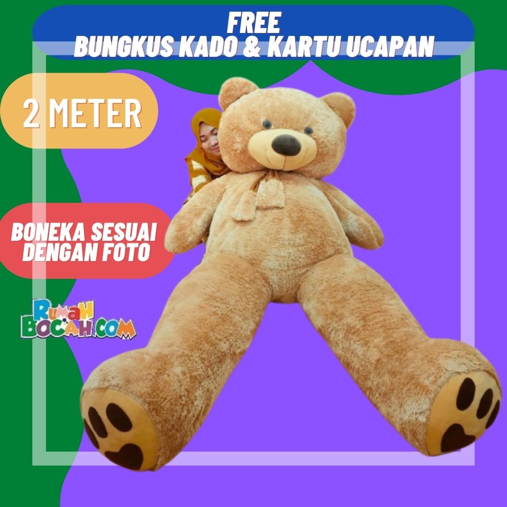 Boneka Beruang 2 Meter Teddy Bear Beruang Jumbo Besar Coklat Caramel untuk Kado Ulang Tahun Annivers