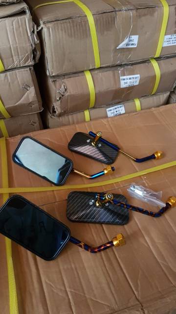 Kaca Spion Karbon Kotak dan Bulat 2tone dan blue universal honda yamaha