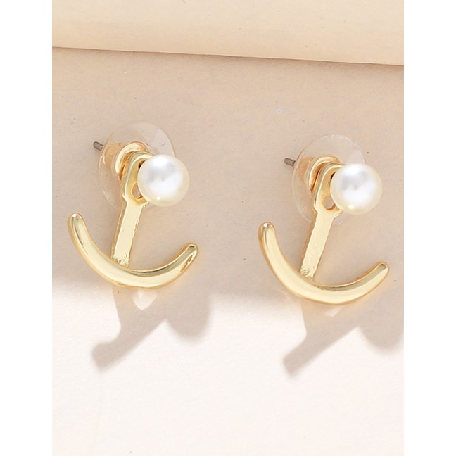 LRC Anting Tusuk Fashion Gold Metal Anchor Pearl Back-mounted Earrings F40730