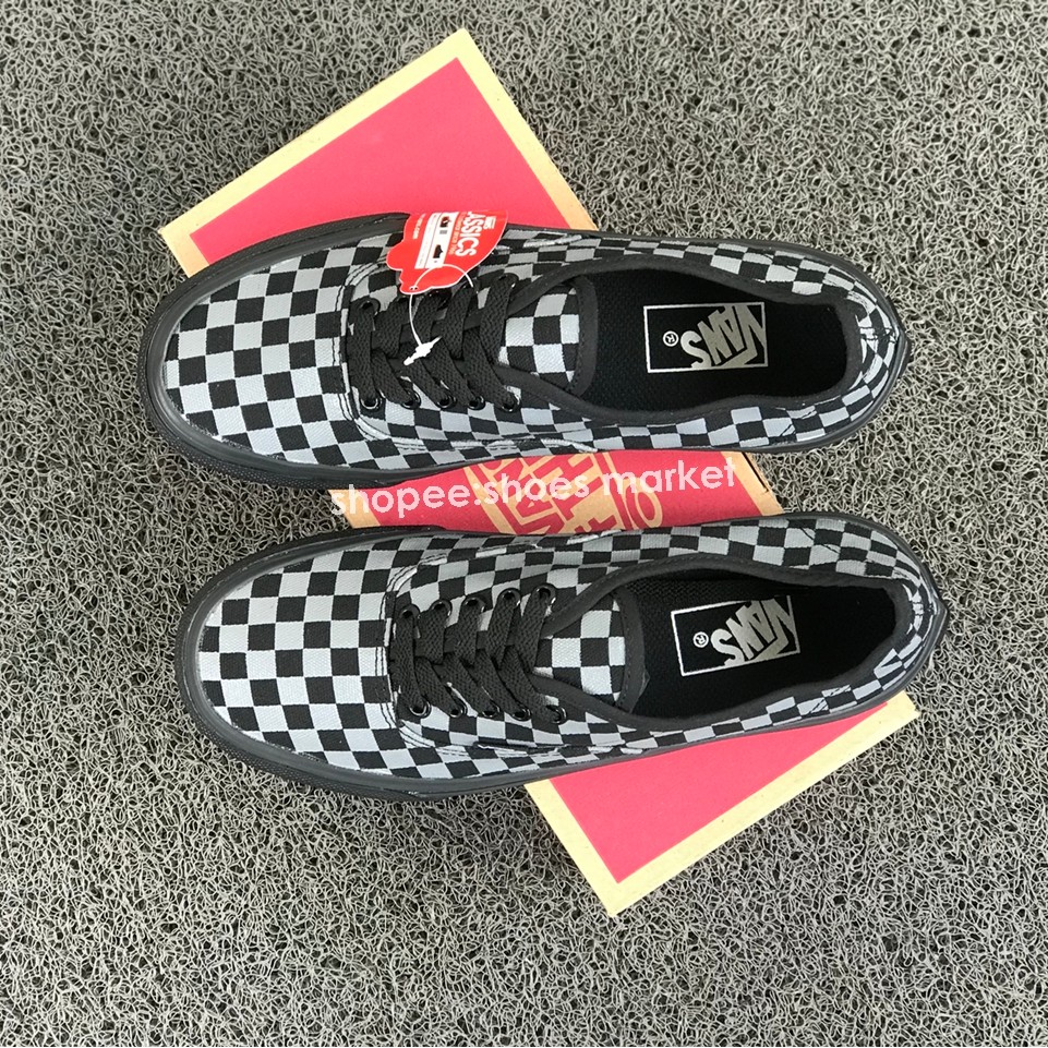 VANS AUTHENTIC CHECKERBOARD BLACK GREY SOL HITAM