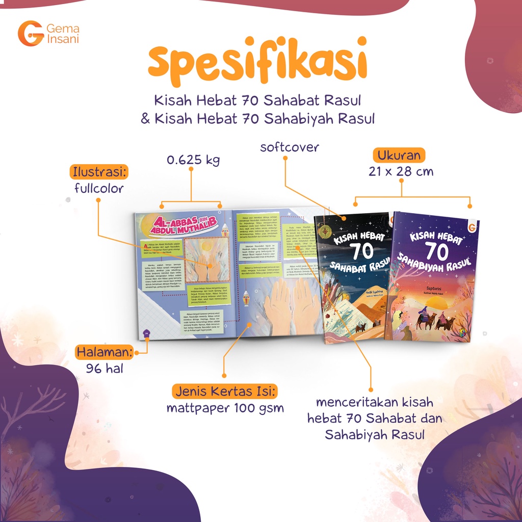 Buku 1 Set Kisah Hebat 70 Sahabat &amp; sahabiyah Rasul - Gema Insani 100% Original