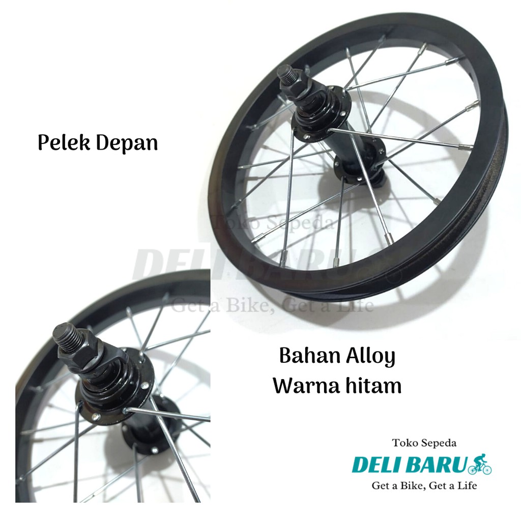 Pelek jadi Wheelset ukuran 12 Velg Alloy hitam sepeda anak