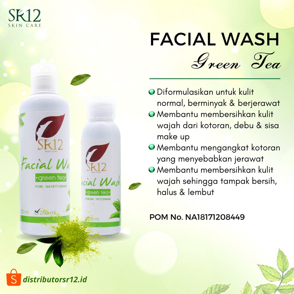 Facial Wash Green Tea SR12 Sabun Cair Sabun Muka Herbal Pembersih Wajah Kulit Berminyak Jerawat