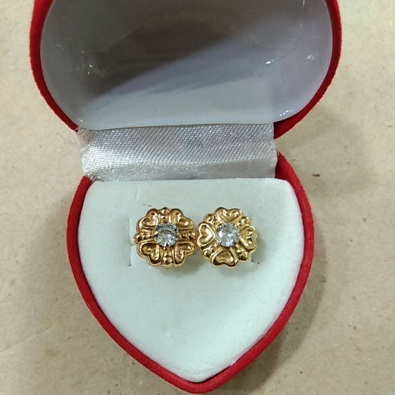 giwang lebar mata putih ukir love 1 gram emas muda