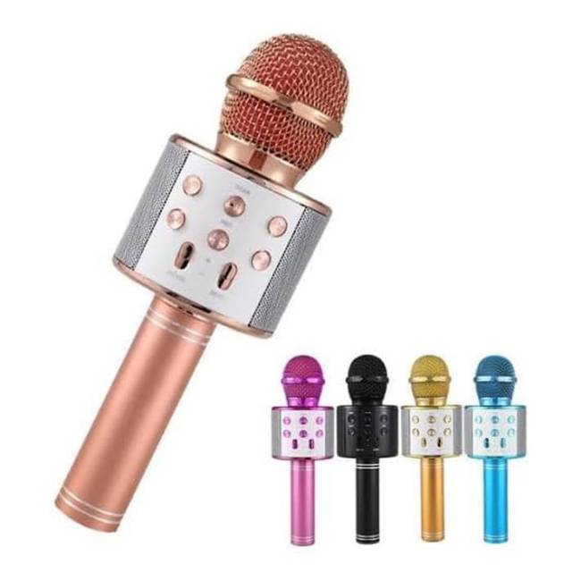 MIC BLUETOOTH WS858 KARAOKE WIRELESS PORTABLE/MICROPHONE KTV WSTER WS-858 SMULE SPEAKER ADA FM RADIO