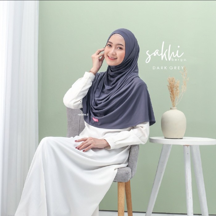 Sakhi bergo jilbab wanita cantik hijab bergo wanita - Dark Gray, All Size
