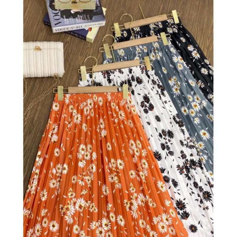 ROK PLISKET DAISY °° Rok Plisket Lipatan Besar Motif Bunga°°Rok Wanita Terbaru