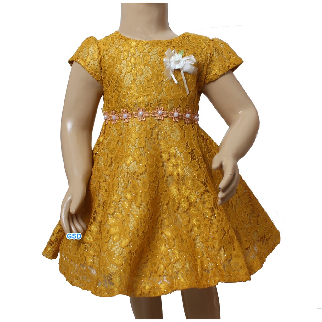 Dress Kids emmy/Baju Party Anak Brukat Gliter/Pakaian Anak Trendy/Brukat Anak Ada renda