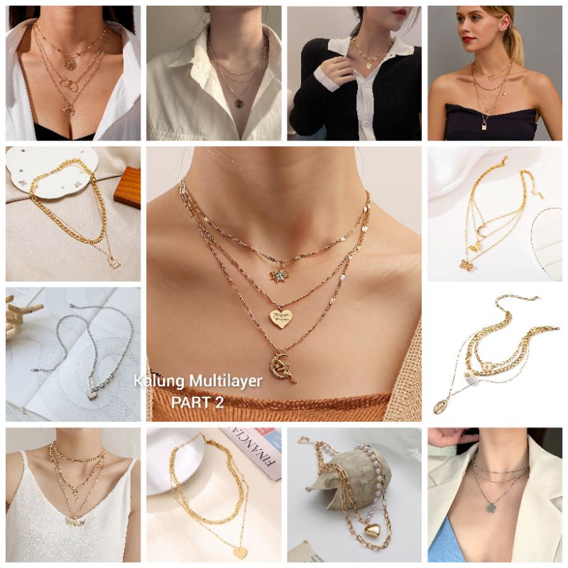 Kalung Aksesoris Wanita Rantai Pendek Choker Multilayer Perhiasan Hijab Fashion Part 2