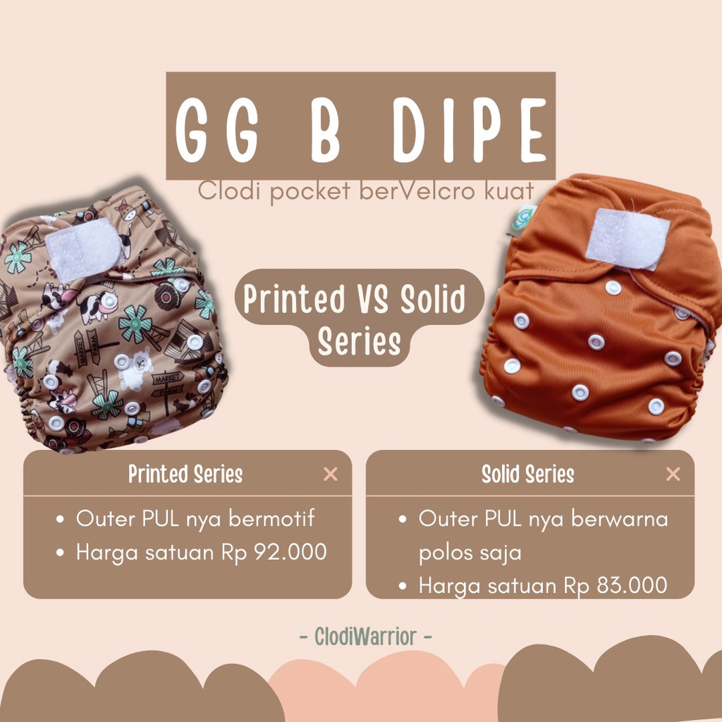 GG B DIPE Clodi Allsize type Pocket Inner Gusset Cegah Bocor Samping Popok kain Bayi Cuci Ulang BB 3-15 kg