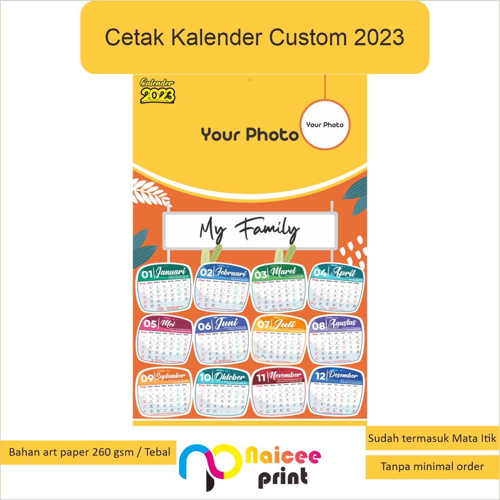 

cetak kalender dinding 2023 custom | foto keluarga | foto anak | cetak 1 sisi | murah