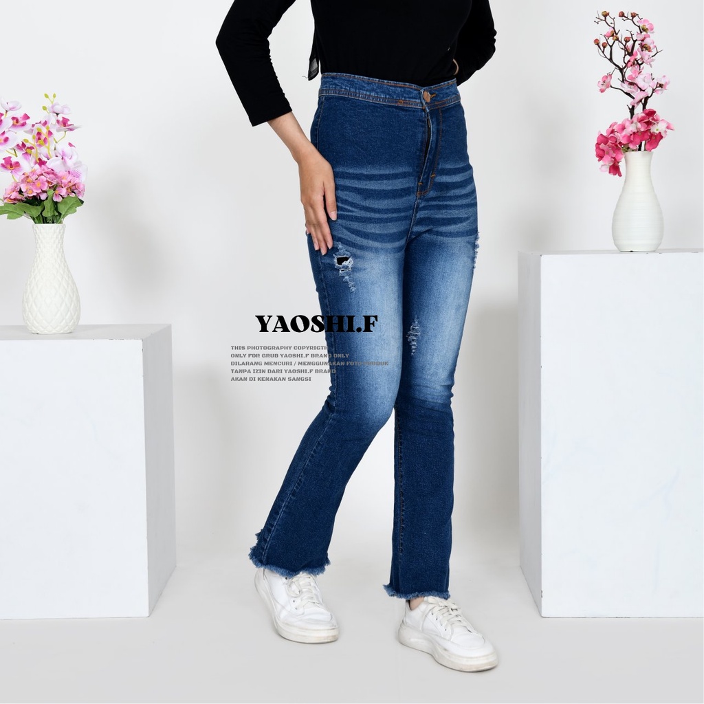 YAOSHI - Celana Jeans Highwaist Cutbray Hellen