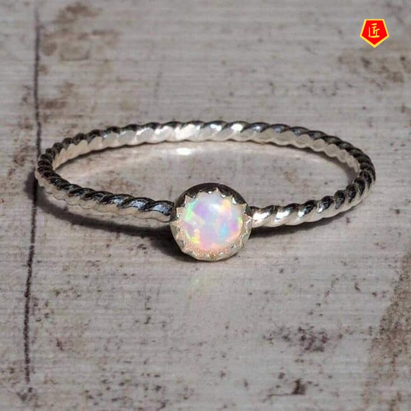 [Ready Stock]Simple Fashion Silver Inlaid Opal Ring