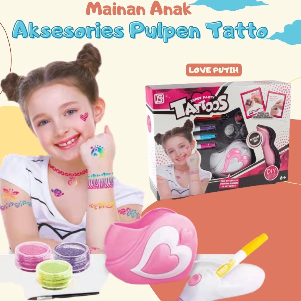 Mainan Kreatifitas DIY Aksesories Pen Anak / Tatto Anak Pulpen Sticker Tattoo Temporary /  DIY Nail Tattoo Stickers Toys For Girl Cute DIY Cartoon