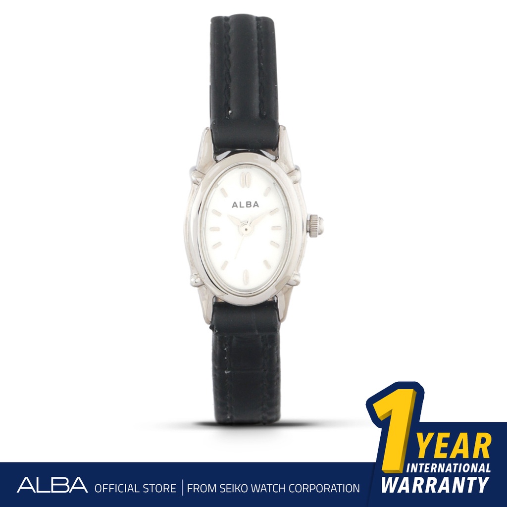 Alba Fashion Jam Tangan Wanita AC3K35 / AC3K35X1 Quartz White Dial Black Genuine Leather Strap Watch