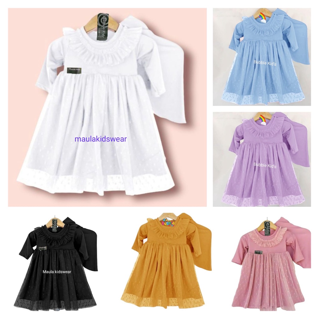 Gamis Hijab Bayi Renda Tutu Tile Dotti (0 - 4 tahun) Pakaian Muslim Anak Balita Perempuan Katun Polos Pesta mix