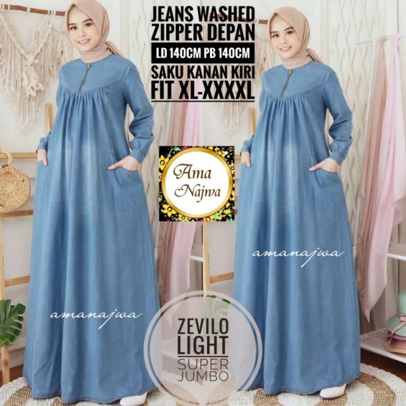 Gamis Jeans Terbaru  Zevilo Jumbo Ld 140 Pb 140