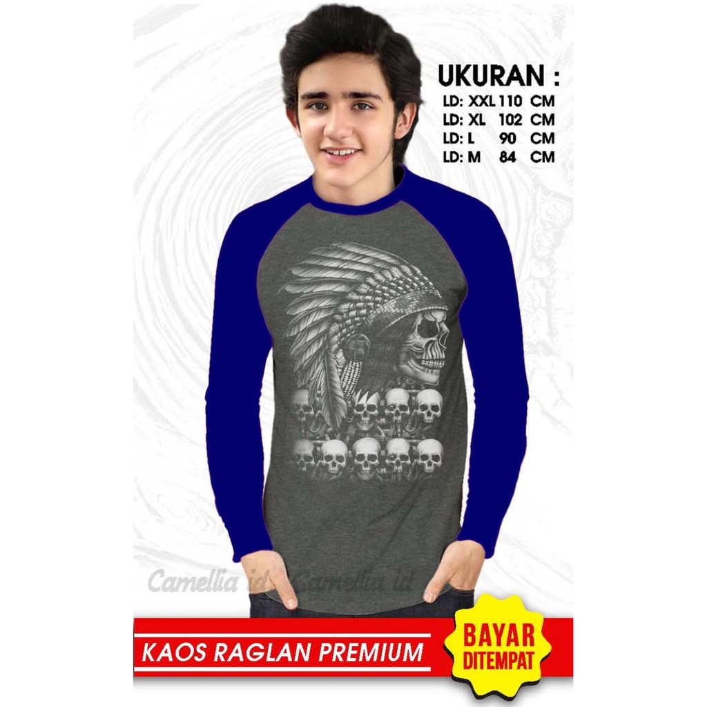 Kaos Raglan (TENGKORAK)/Kaos Pria Lengan Panjang/ Kaos Pria/ Kaos Cowok/ Kaos Oblong/Misty